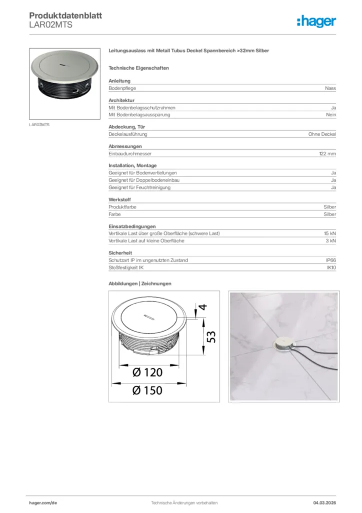 Bild Hager Produktdatenblatt LAR02MTS | Hager Deutschland