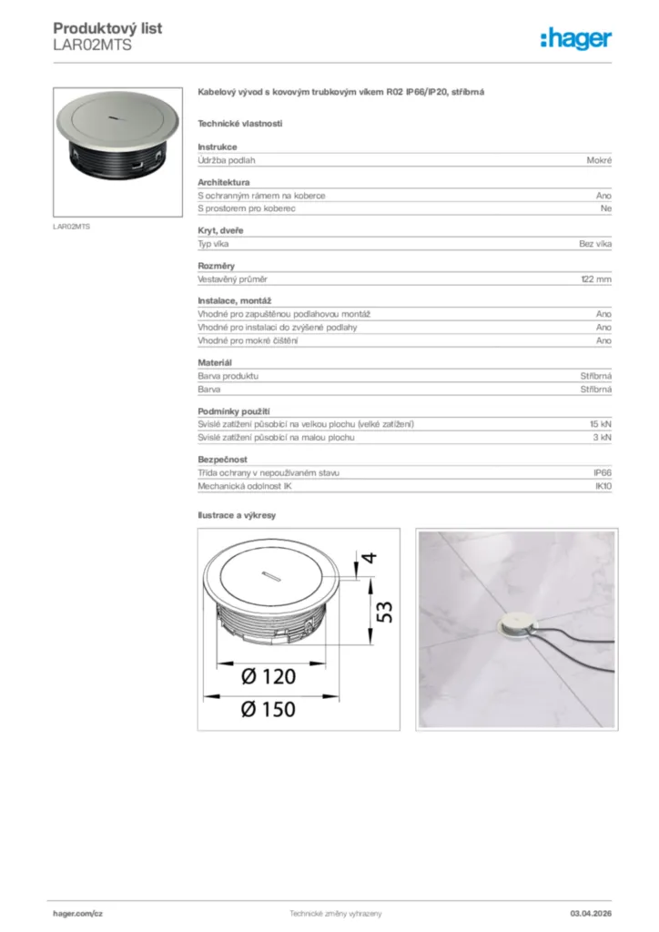 Obrázek Hager Product data sheet LAR02MTS | Hager
