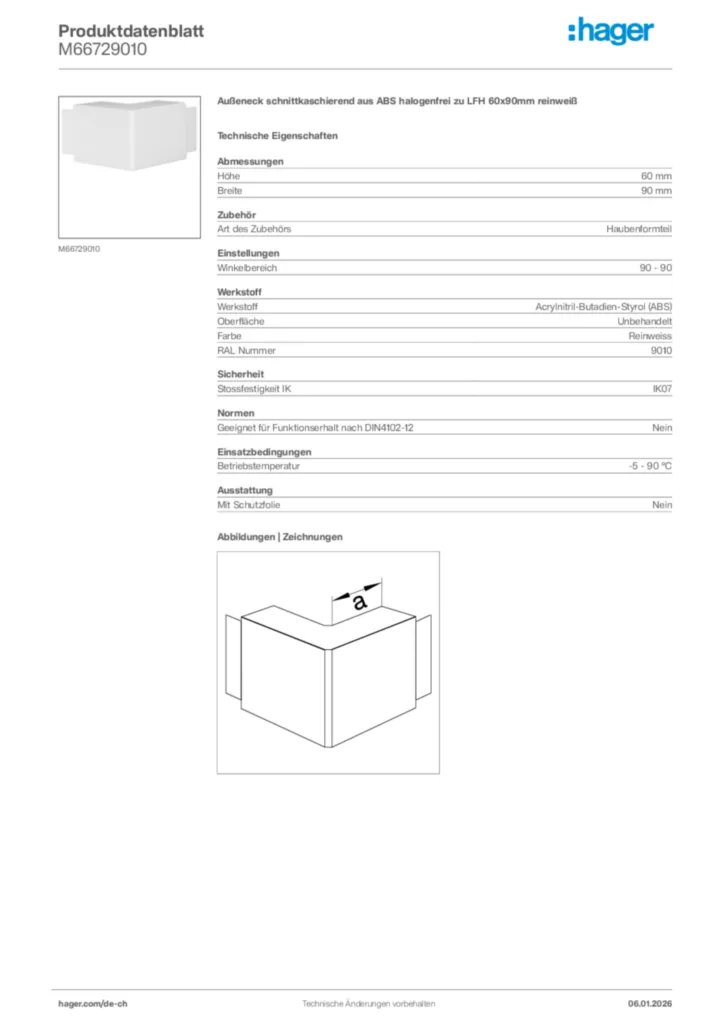 Bild Hager Produktdatenblatt M66729010 | Hager Schweiz