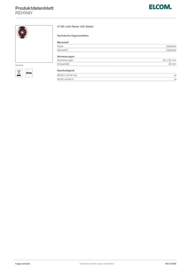 Bild Elcom Produktdatenblatt REH114Y | Hager Deutschland