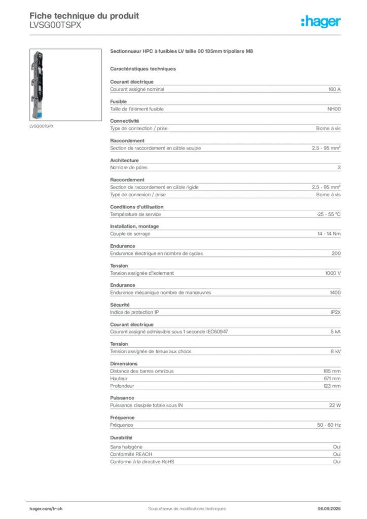 Image Hager Fiche technique du produit LVSG00TSPX | Hager Suisse