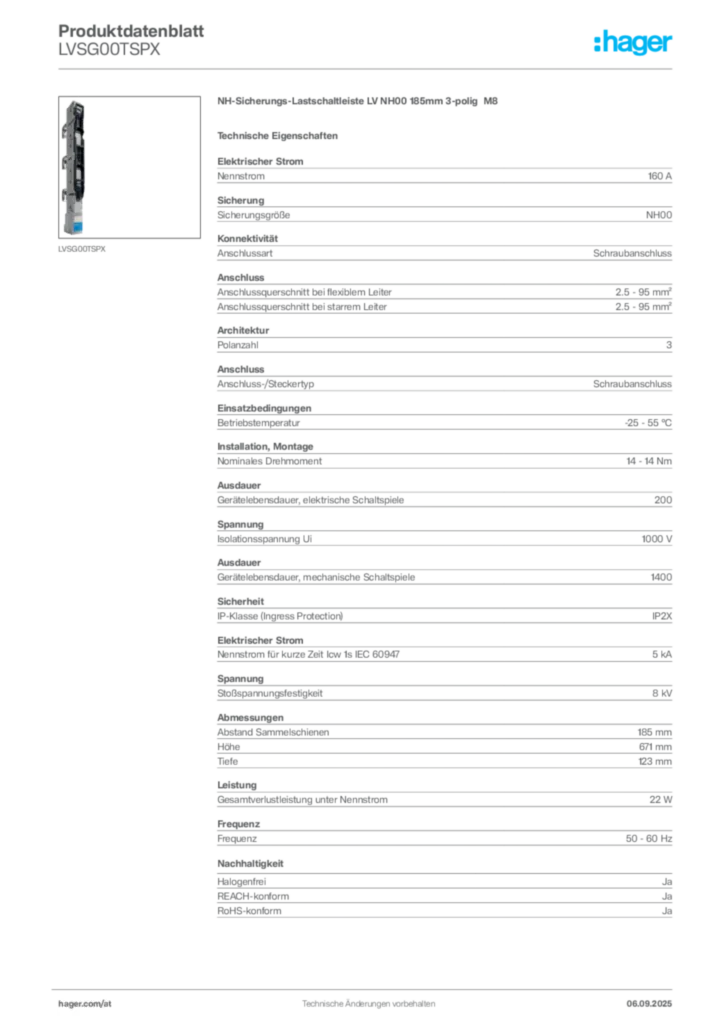 Bild Hager Produktdatenblatt LVSG00TSPX | Hager Deutschland