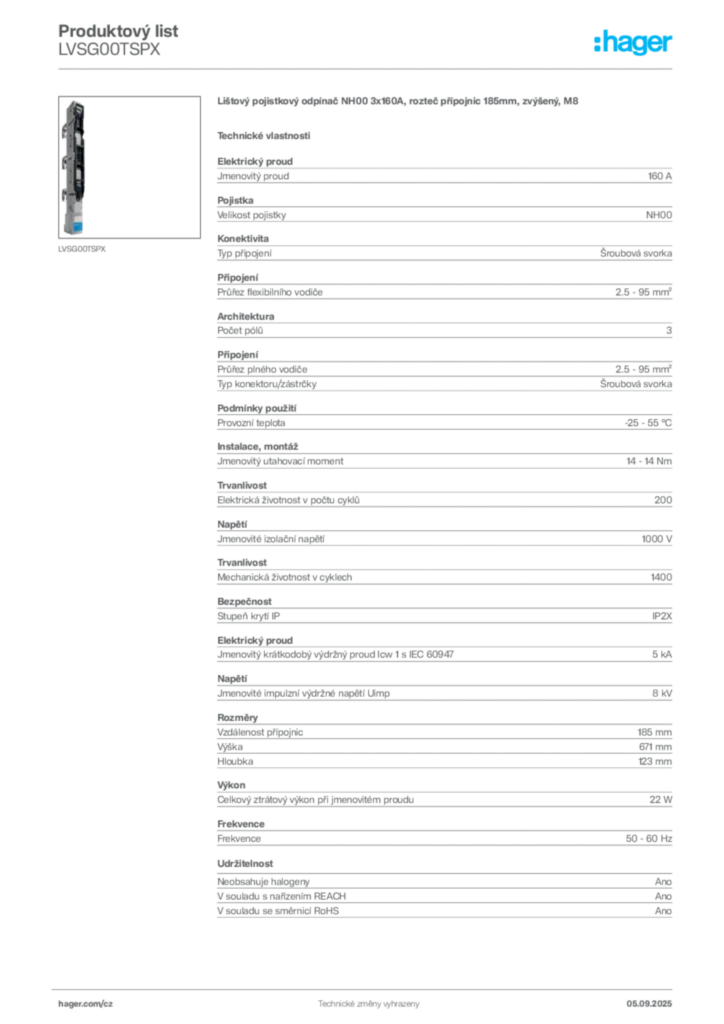 Obrázek Hager Produktový list LVSG00TSPX | Hager