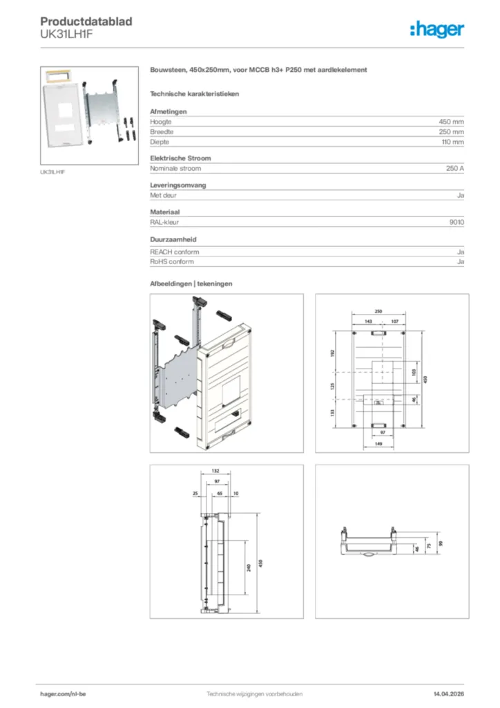 Afbeelding Hager Productdatablad UK31LH1F | Hager Belgium