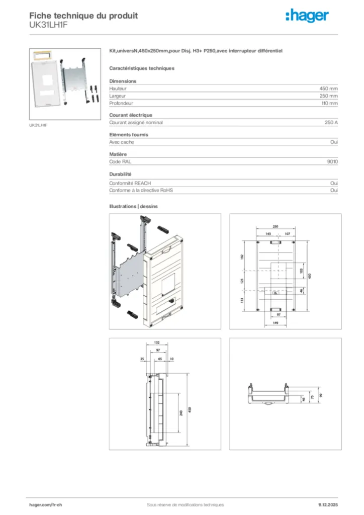 Image Hager Fiche technique du produit UK31LH1F | Hager Suisse