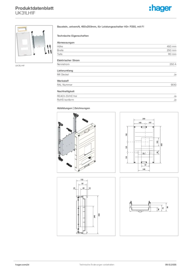 Bild Hager Produktdatenblatt UK31LH1F | Hager Deutschland
