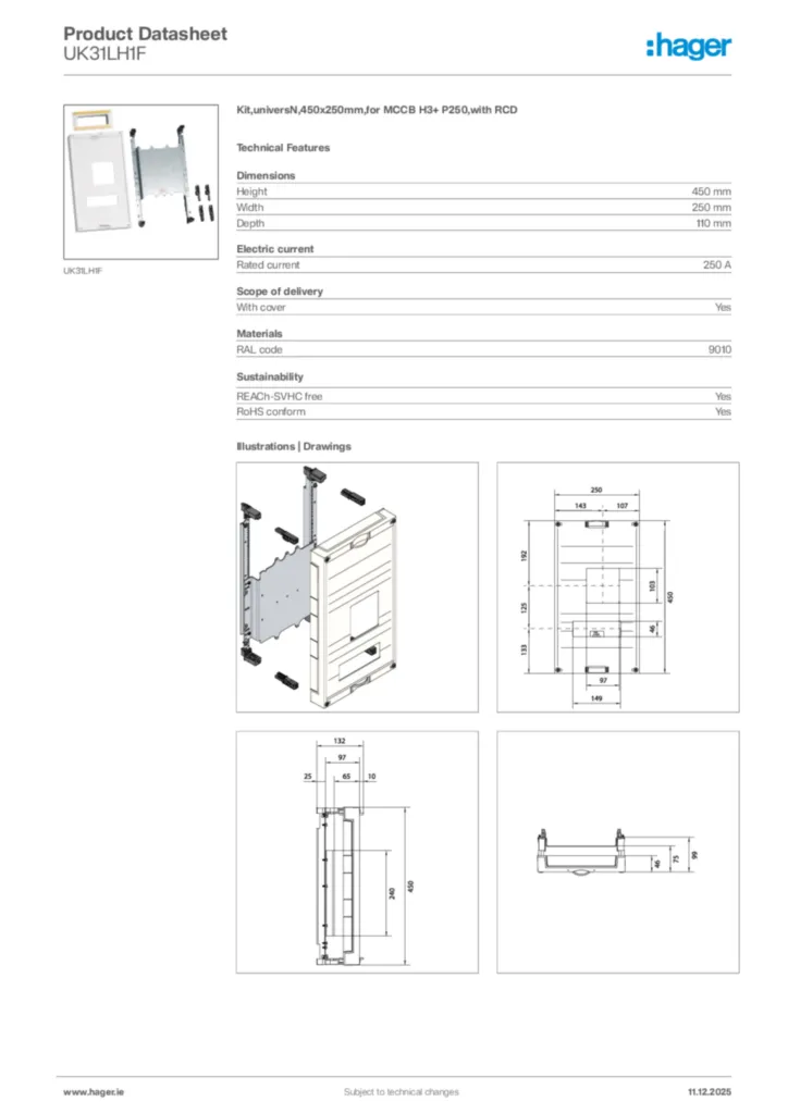 Image Hager Product data sheet UK31LH1F  | Hager