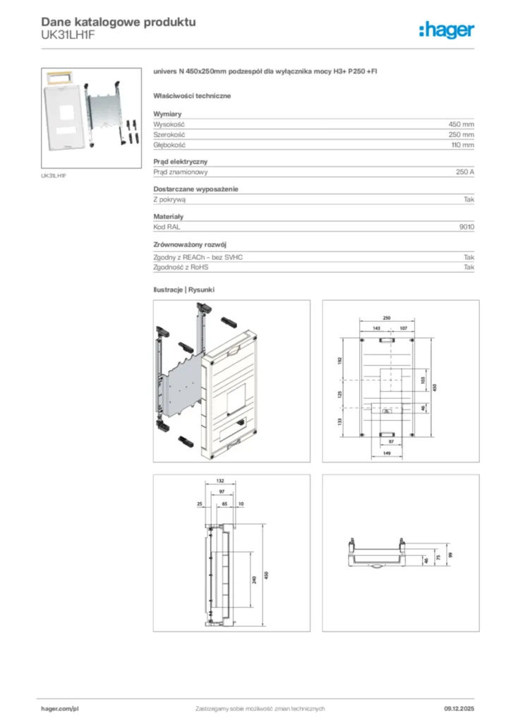 Zdjęcie Hager Karta katalogowa UK31LH1F | Hager Polska