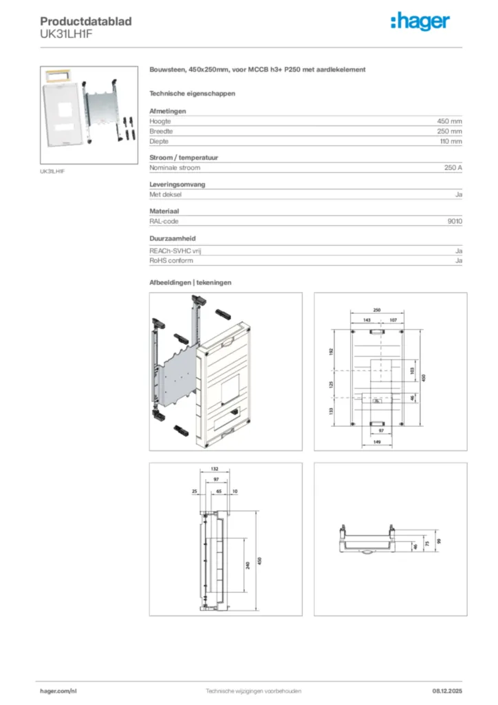 Afbeelding Hager Productdatablad UK31LH1F | Hager Nederland