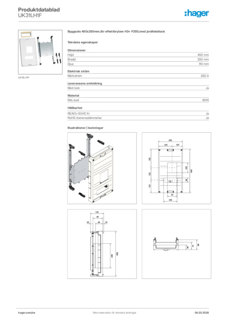 Bild Hager Produktdatablad UK31LH1F | Hager Sverige