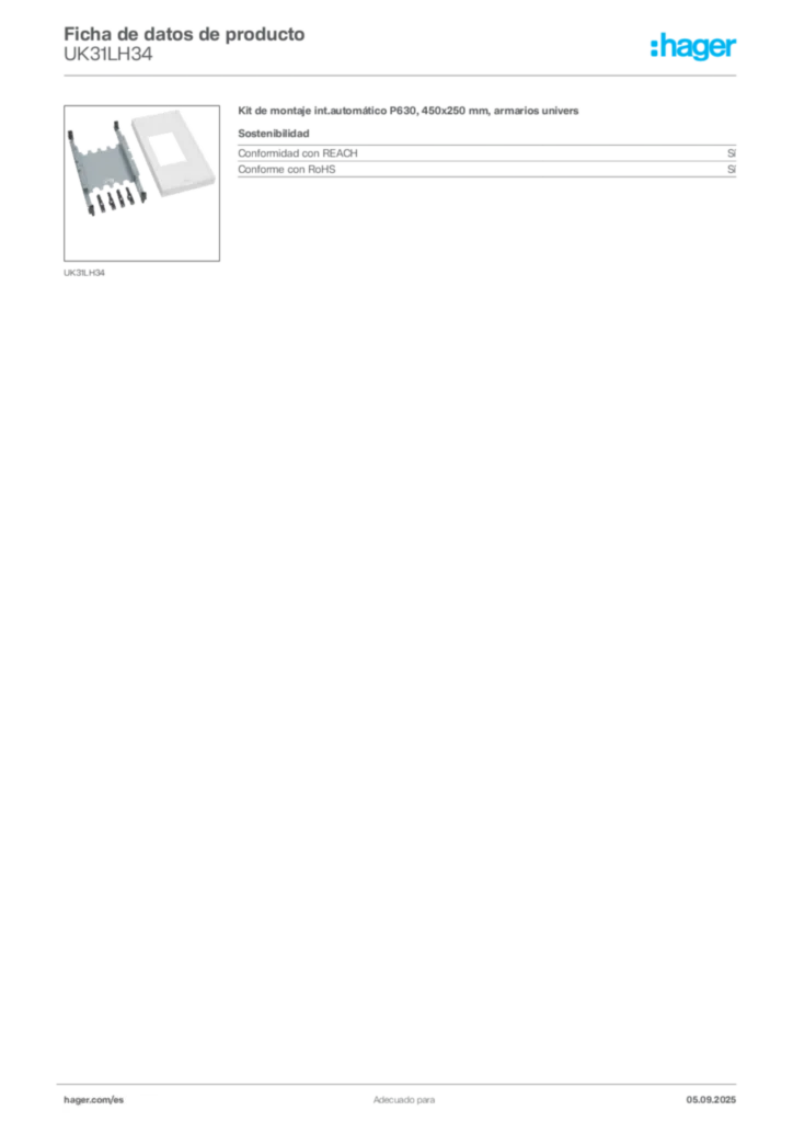 Imagen Hager Ficha de datos de producto UK31LH34 | Hager España