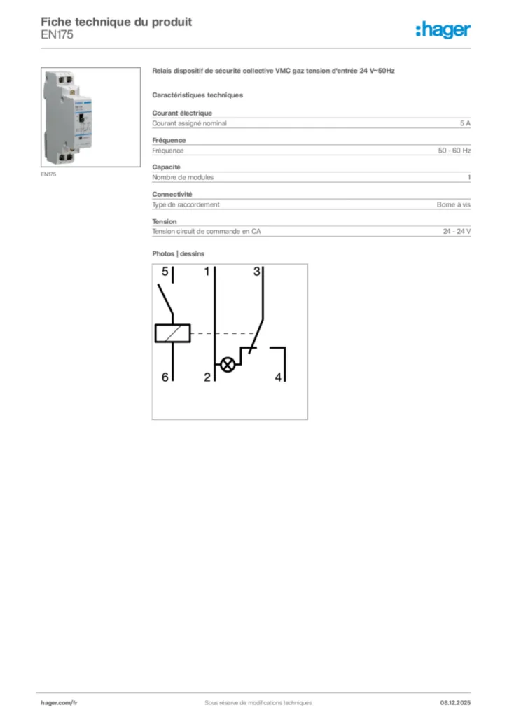 Image Hager Fiche technique du produit EN175 | Hager France