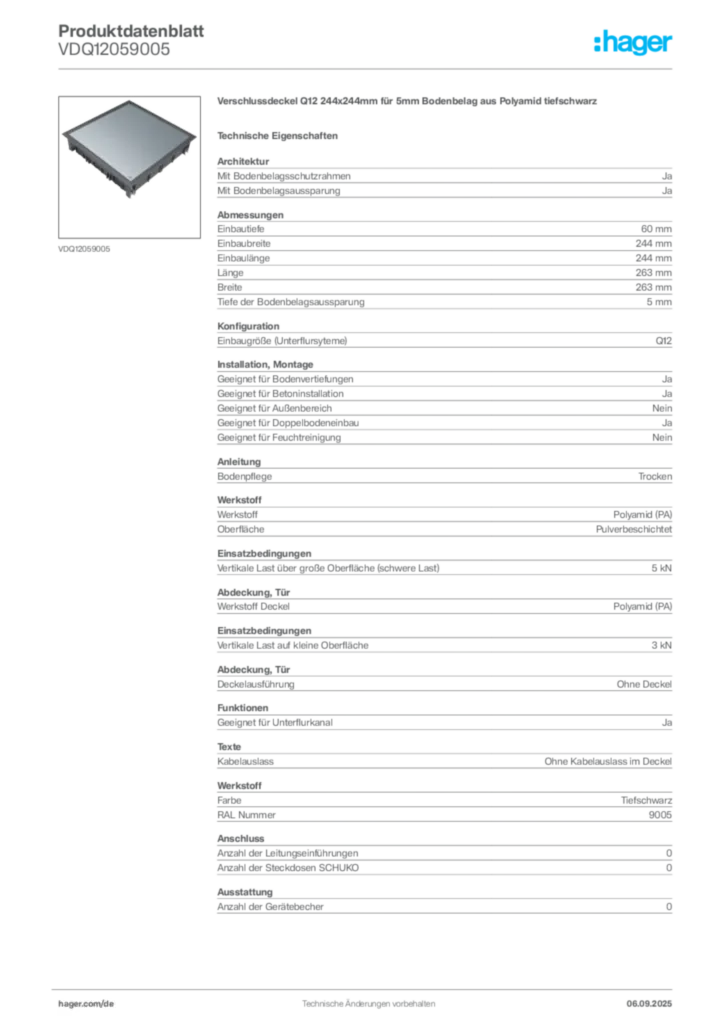 Bild Hager Produktdatenblatt VDQ12059005 | Hager Deutschland