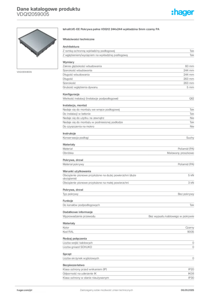 Zdjęcie Hager Dane katalogowe produktu VDQ12059005 | Hager Polska
