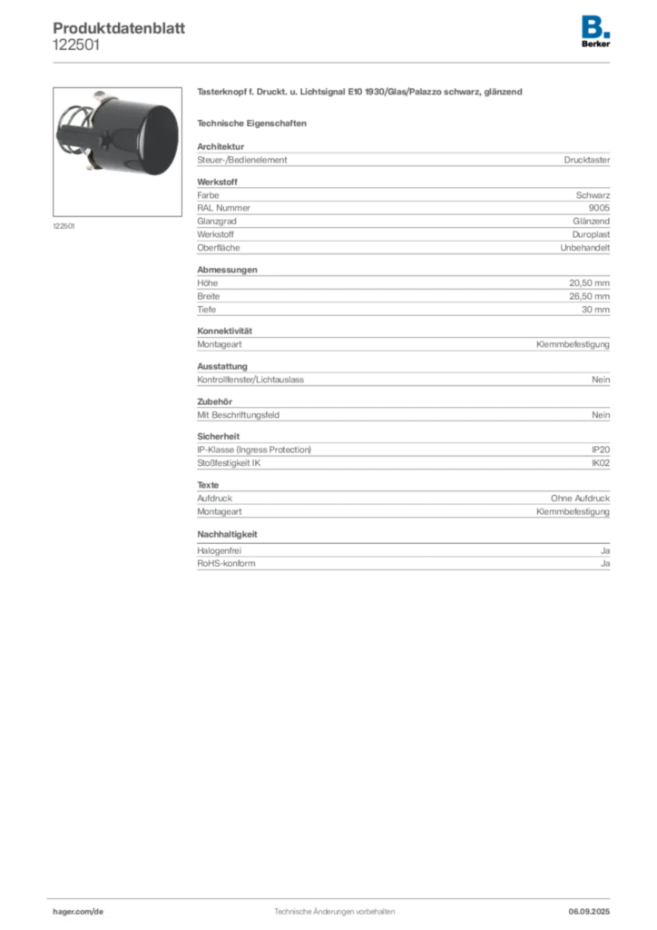 Bild Berker Produktdatenblatt 122501 | Hager Deutschland