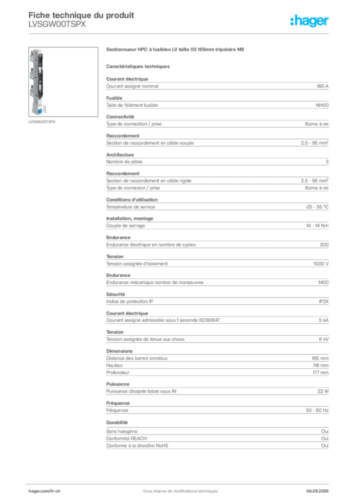 Image Hager Fiche technique du produit LVSGW00TSPX | Hager Suisse