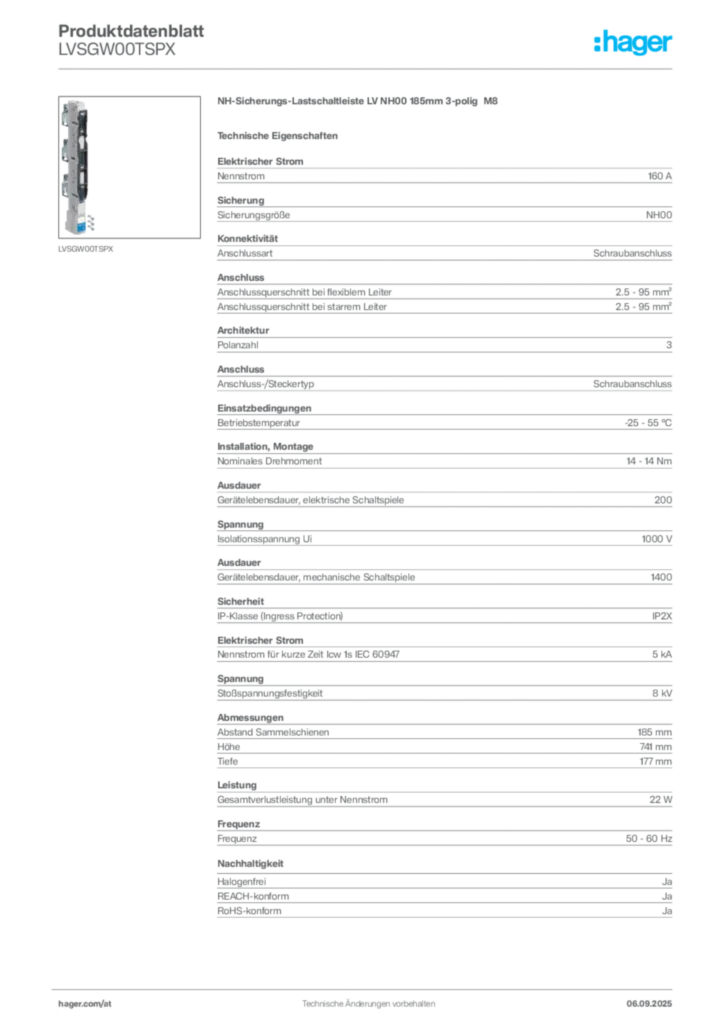 Bild Hager Produktdatenblatt LVSGW00TSPX | Hager Deutschland