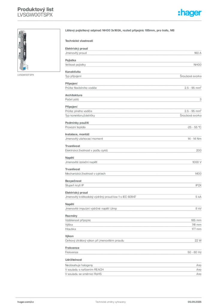 Obrázek Hager Produktový list LVSGW00TSPX | Hager