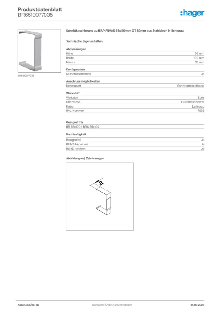 Bild Hager Produktdatenblatt BR6510077035 | Hager Schweiz