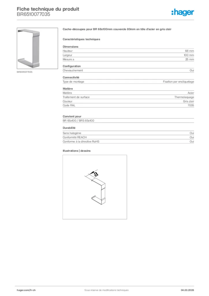 Image Hager Fiche technique du produit BR6510077035 | Hager Suisse