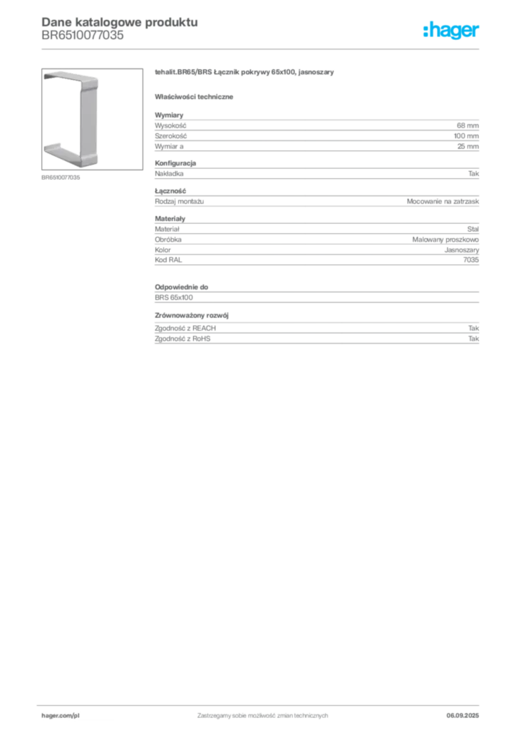 Zdjęcie Hager Dane katalogowe produktu BR6510077035 | Hager Polska