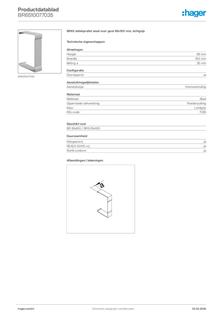 Afbeelding Hager Productdatablad BR6510077035 | Hager Nederland