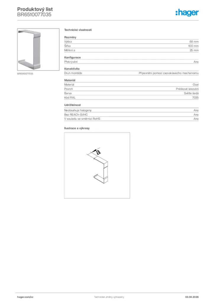 Obrázek Hager Product data sheet BR6510077035 | Hager