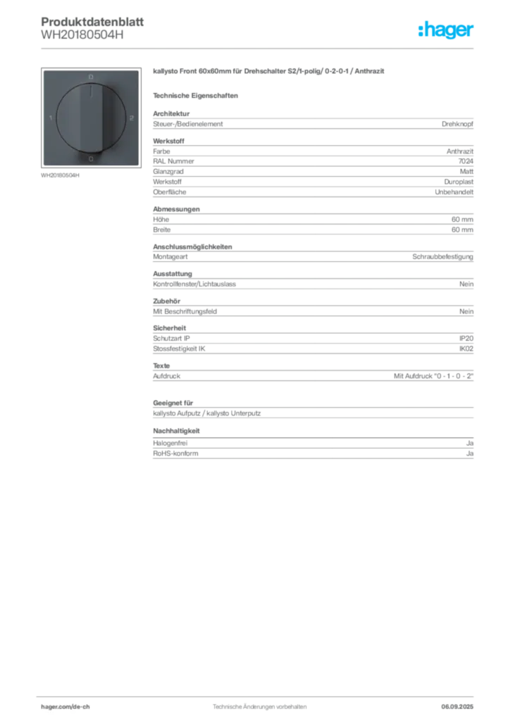 Bild Hager Produktdatenblatt WH20180504H | Hager Schweiz