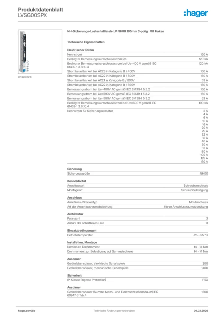 Bild Hager Produktdatenblatt LVSG00SPX | Hager Deutschland