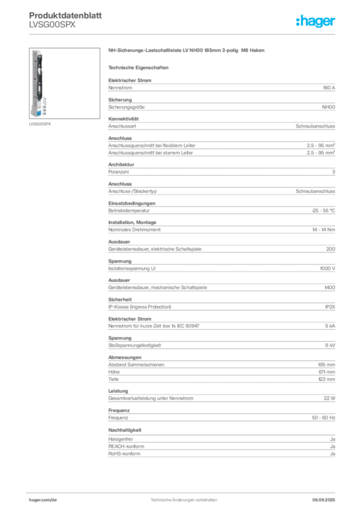 Bild Hager Produktdatenblatt LVSG00SPX | Hager Deutschland