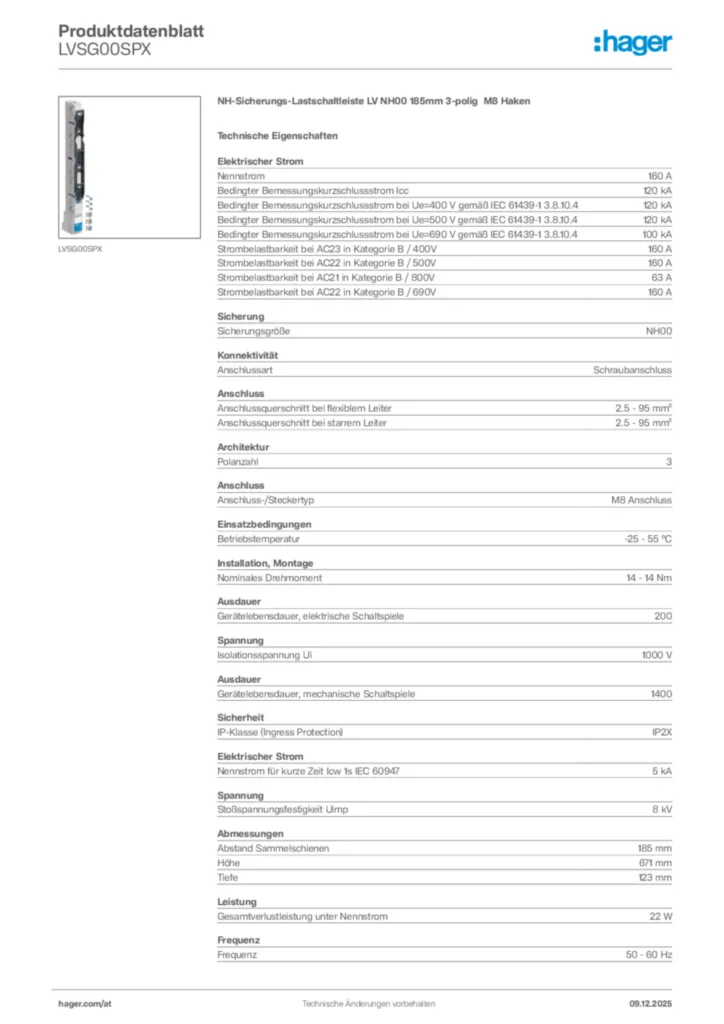 Bild Hager Produktdatenblatt LVSG00SPX | Hager Deutschland
