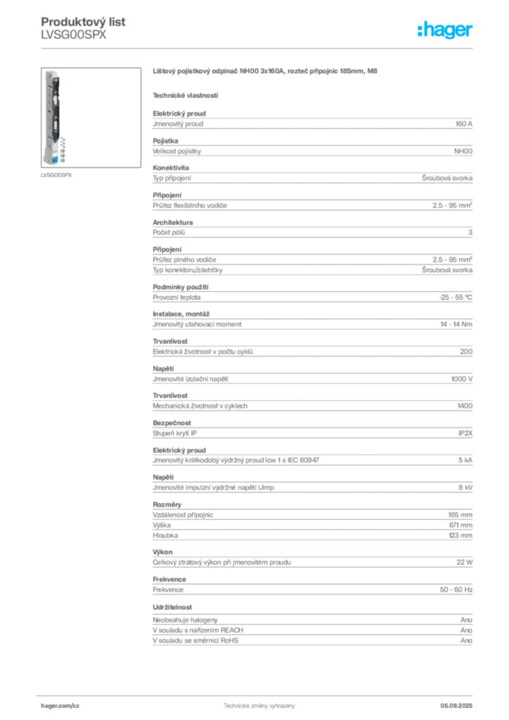 Obrázek Hager Produktový list LVSG00SPX | Hager
