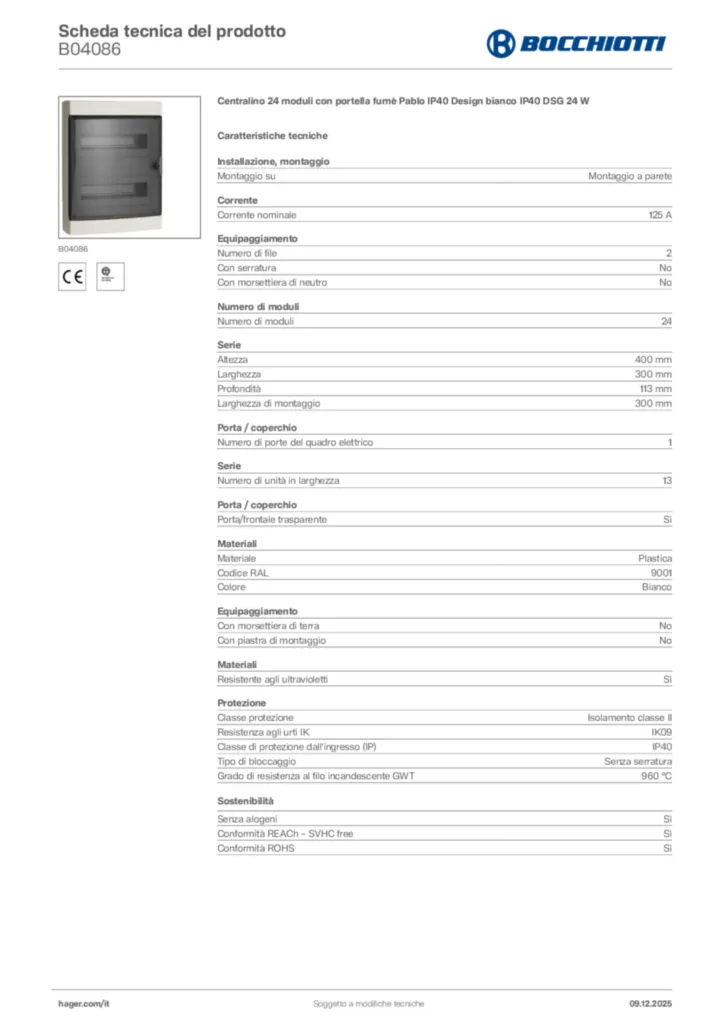 Immagine Bocchiotti Scheda tecnica del prodotto B04086 | Hager Italia