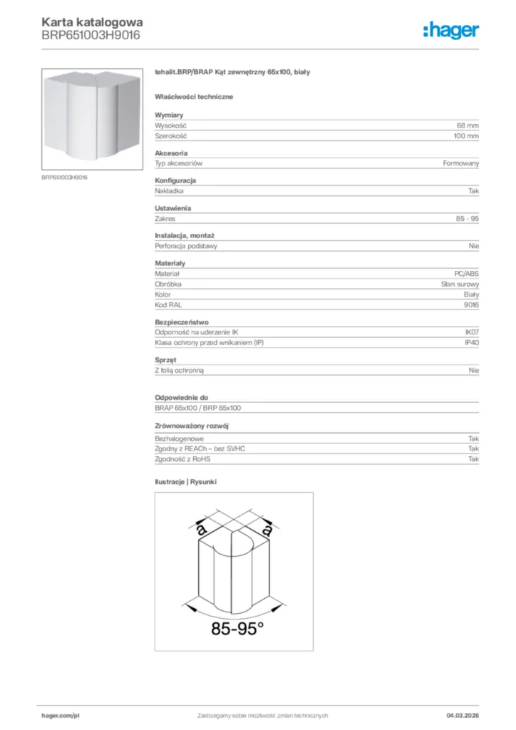 Zdjęcie Hager Karta katalogowa BRP651003H9016 | Hager Polska
