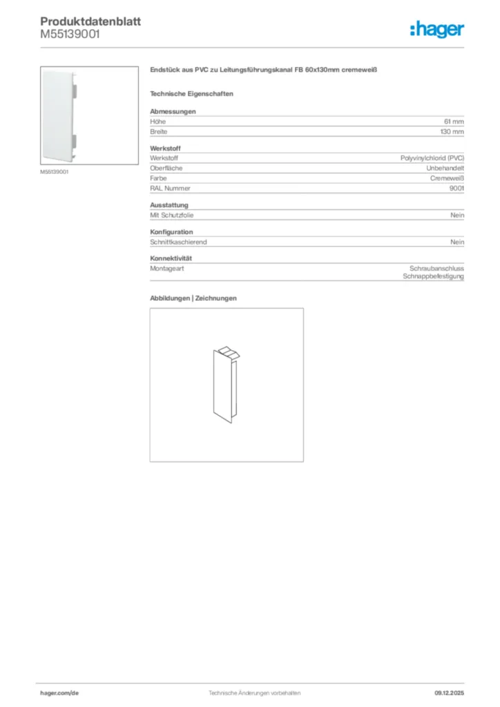 Bild Hager Produktdatenblatt M55139001 | Hager Deutschland