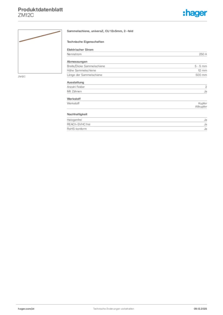 Bild Hager Produktdatenblatt ZM12C | Hager Deutschland