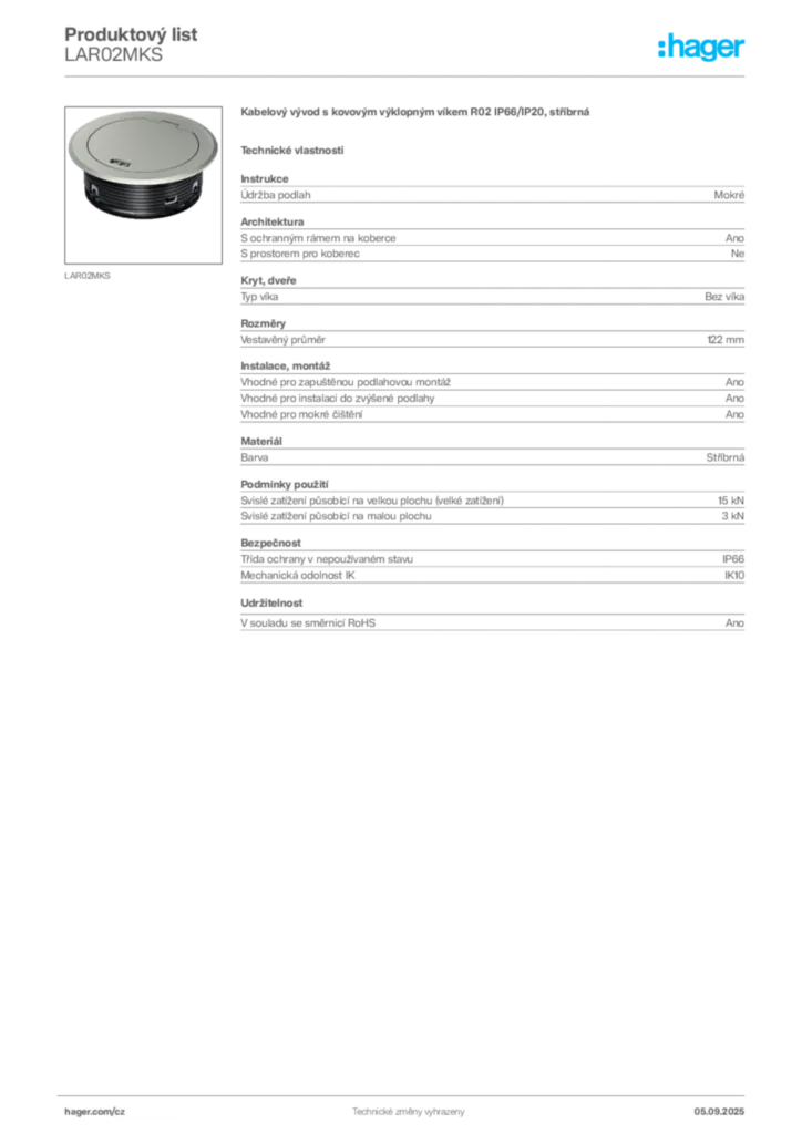 Obrázek Hager Produktový list LAR02MKS | Hager