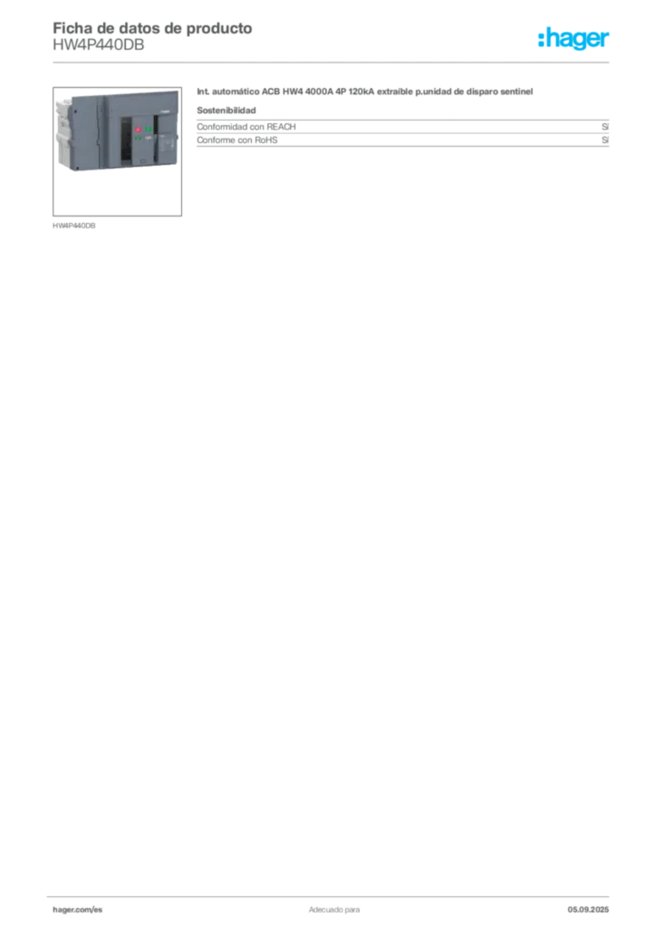 Imagen Hager Ficha de datos de producto HW4P440DB | Hager España