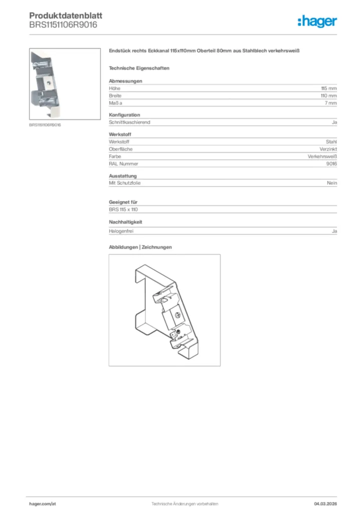 Bild Hager Produktdatenblatt BRS1151106R9016 | Hager Deutschland