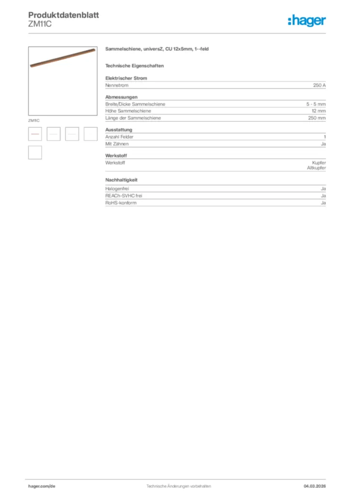 Bild Hager Produktdatenblatt ZM11C | Hager Deutschland