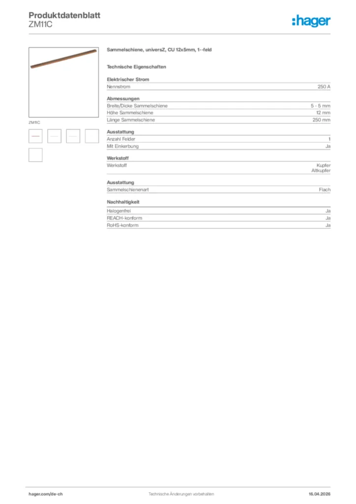 Bild Hager Produktdatenblatt ZM11C | Hager Schweiz
