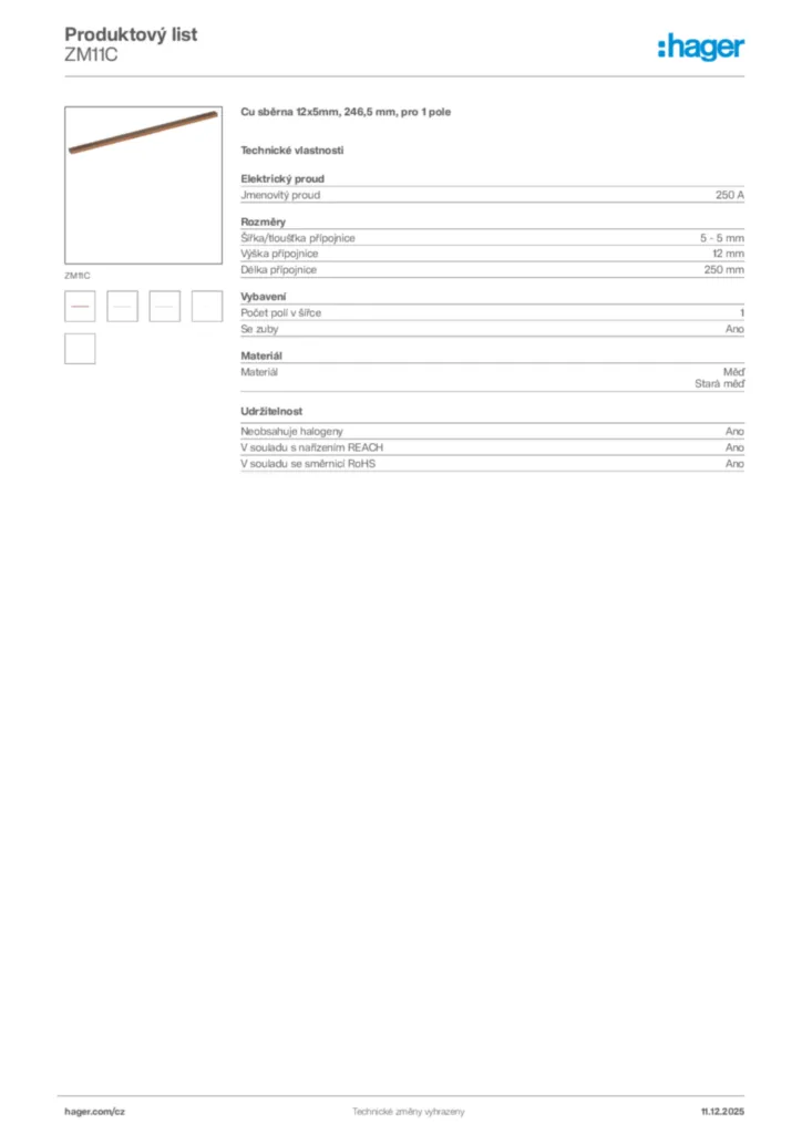 Obrázek Hager Produktový list ZM11C | Hager
