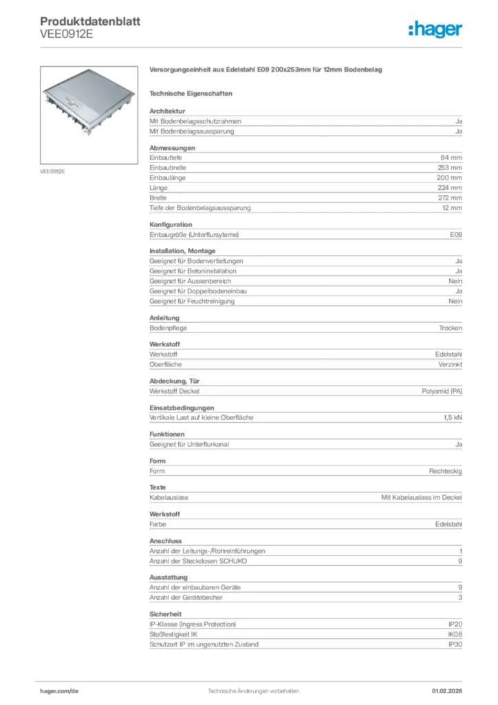 Hager Produktdatenblatt VEE0912E