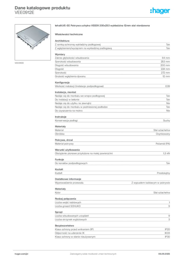 Zdjęcie Hager Dane katalogowe produktu VEE0912E | Hager Polska