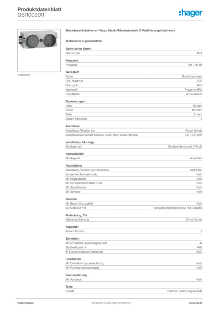 Bild Hager Produktdatenblatt GS11009011 | Hager Deutschland