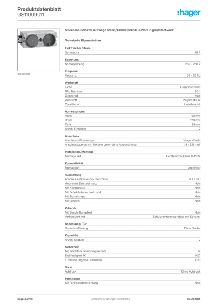 Bild Hager Produktdatenblatt GS11009011 | Hager Deutschland