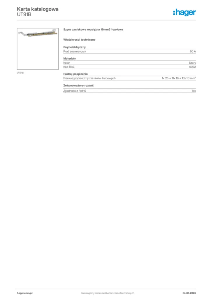 Zdjęcie Hager Karta katalogowa UT91B | Hager Polska