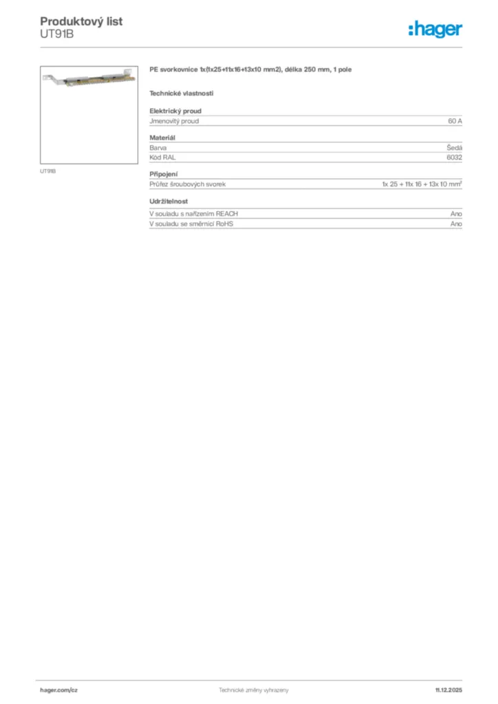 Obrázek Hager Produktový list UT91B | Hager