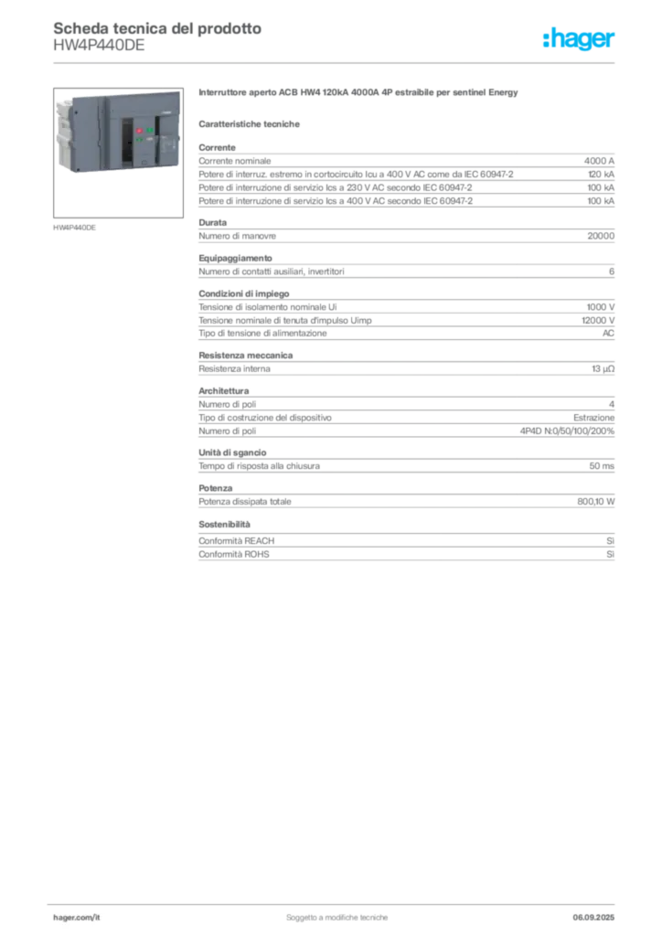 Immagine Hager Scheda tecnica del prodotto HW4P440DE | Hager Italia