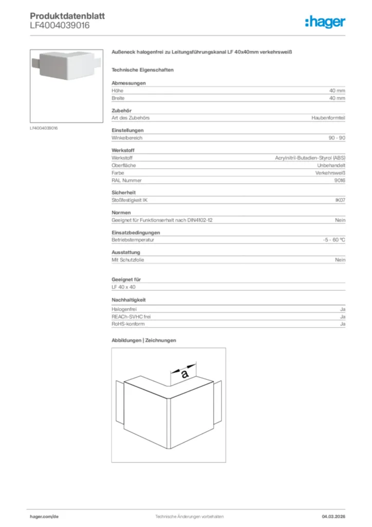 Bild Hager Produktdatenblatt LF4004039016 | Hager Deutschland